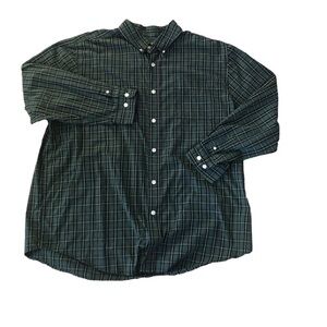 King Size Plaid Button Down Men’s Cotton Long Sleeve Casual Shirt XL Big Green